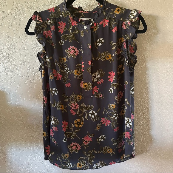 LOFT Tops - Ann Taylor LOFT Dark Floral Ruffle Blouse